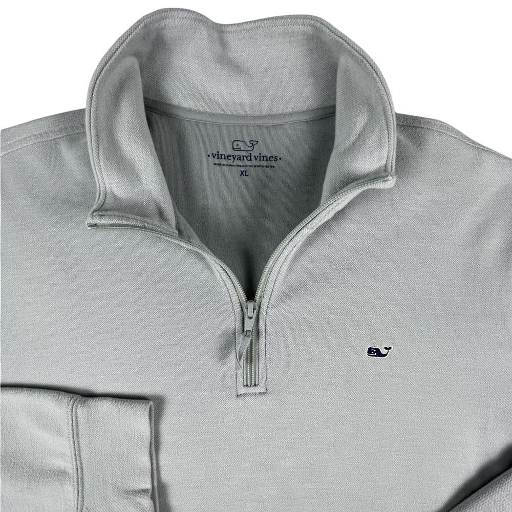 Vineyard Vines Pullover Mens XL Gray Quarter Zip Pique Knit Whale Logo Sweater